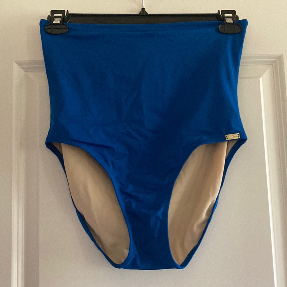 Lori Coulter Made-to-Order Swimwear Blue High-Waisted Bikini Bottom, Sz 10.